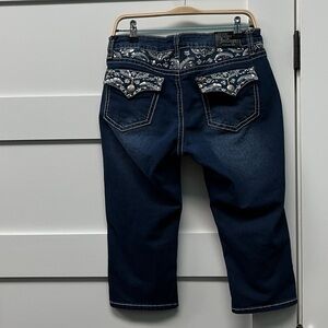 Love Indigo Premium Dark Blue Capri Jeans that sparkle